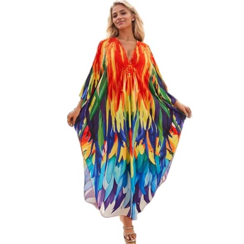 Tinawusi Plus Kaftan Non-Sheer Cover Up One Size - Parrot Feather