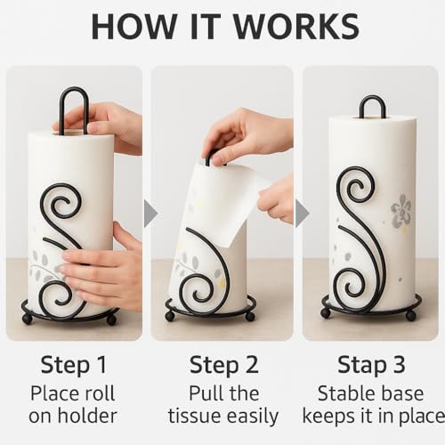 Image of Craft Expertise Tissue Paper Holder - Black Iron Toilet Paper Holder for Bathroom -Toilet Roll Holder & Organizer - Durable Toilet Tissue Rack (Length 4.5 x Width 4.5 x Height 9 Inches) (Napkin-SS)