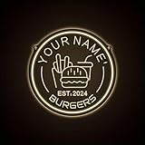 Placa de luz de neón personalizada para hamburguesas, decoración de pared, para hamburguesas, restaurantes de comida rápida, aperitivos y cocinas, letrero LED de neón para hamburguesas.