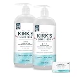 Kirk's 3-in-1 Head to Toe Nourishing Liquid Cleanser & Travel Size Bar Soap - for Men, Women & Children - Premium Coconut Oil and Aloe Vera- Non GMO & Vegan -Fragrance Free - 32 Fl Oz. 2 pack