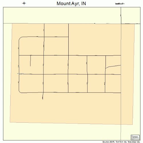 Large Street & Road Map of Mount Ayr, Indiana IN Printed poster size