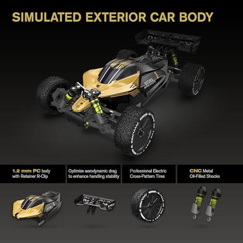 Image of RLAARLO 1 /10 Brushless RC Cars, 4x4 Buggy, 50+ MPH, Carbon Fiber, Ages 14+ | 3650-2650KV Brushless Motor, 4WD, 3S LiPo, Alloy Chassis, Sealed Diffs, 20kg Servo, 6CH Radio, Waterproof, All-terrain