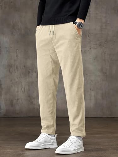 Image of SMOWKLY Men's Ribbed Casual Trousers | Cotton Blend Drawstring Elastic Waist Pants for Men | Comfortable Breathable Lounge Pants | Relaxed Fit Stylish Summer Bottom Wear for Men