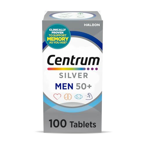 Centrum Silver Multivitamin for Men 50 Plus, Multimineral Supplement, Vitamin D3, B-Vitamins and Zinc, Gluten Free, Non-GMO Ingredients, Supports Memory and Cognition in Older Adults - 100 Ct