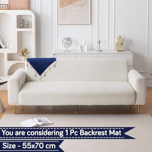 Image of HOKIPO 'Serenity Tassel' Chenille Sofa Back Cover with Tassels - 1 Pc Sapphire Navy (IN-894-NBL)
