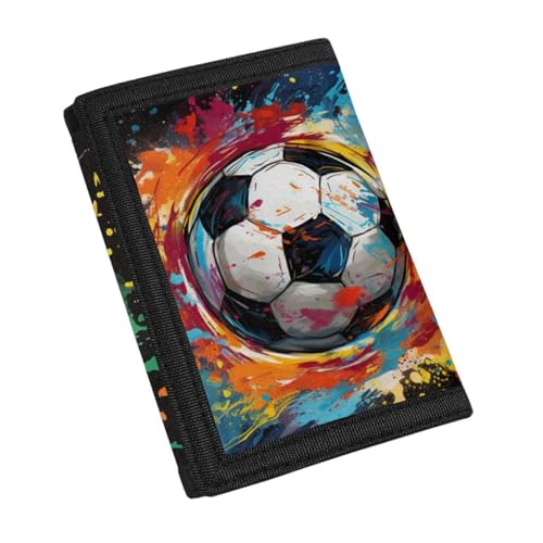 Glkyslehks Wallet for Boys 10-12 Football Graffiti Aesthetic Leather Wallets with Hook and Loop Fashion Tri Fold Wallets with Cash Compartment Mini Coin Purse