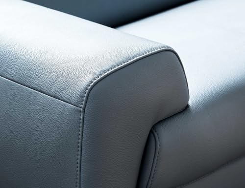 Image of Fabrique Narrow 3 Seater with Puffy Moden Design Leatherette Blue Sofa with Moveable Headrest Sturdy Design with a Lightweight Frame & Stainless Steel Legs | Furniture for Home Office & Living Room