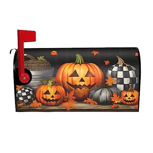 Image of Halloween Mailbox Cover Magnetic Standard Size 21 inch X 18 inch Carved Pumpkins Magnetic Mailbox Covers Fall Autumn Halloween Post Wraps Letter Box Cover Decoration for Outside