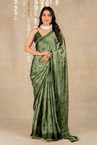 Image of MIRCHI FASHION Women Saree Chiffon Floral Printed | Breathable Festive Occasion Sari for Social Visits with Matching Blouse Piece