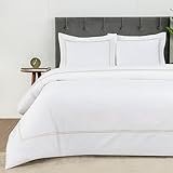 Dreamology White Duvet Cover Luxury Hotel-Quality 100% Cotton Sateen T300 Embroidered Duvet Cover with 2 Pillow Shams Hypoallergenic Button Closure 3 Pieces Duvet Covers Set, Comforter Not Included