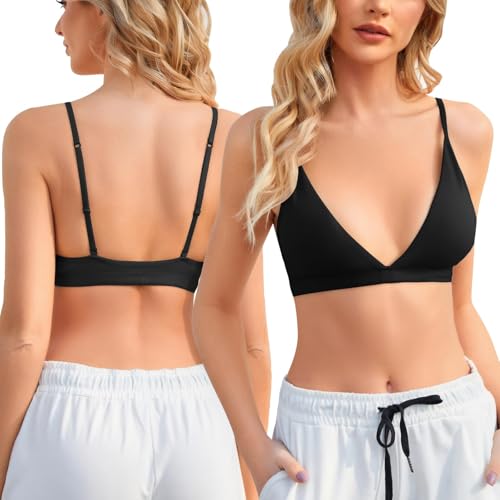 Image of INIBUD Bralette for Women Removable Padded Bra Yoga Seamless V Neck Triangle Adjustable Straps Wireless