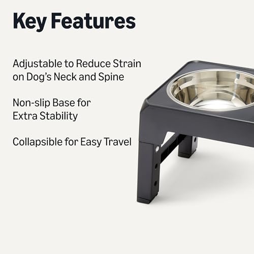 Amazon Basics Elevated Dog Bowls Stand, Height Adjustable Raised Bowl, Stainless Steel Bowls, Non-Slip, Pet Feeder Dish Station, 44 x 24 x 30.5 cm, Black - Image 3