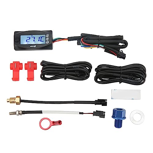 Pantalla digital de motocicleta 4 en medidor de voltaje de temperatura del motor de aceite con conector de 14 mm M16x1 5 retroiluminación azul DC 12 V apto para monitoreo de (M12*1,5)
