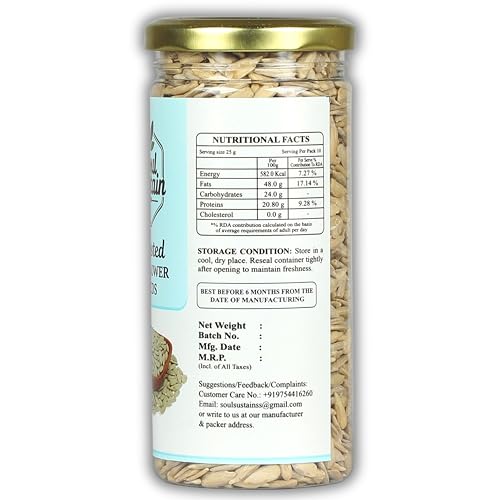 Image of Roasted Sunflower Seeds Snack (250 GM) | Roasted Seeds | Healthy Plant Protein, Fiber & Omega | Gluten Free Vegan Snack for Workout, Travel, School | Sunflower Kernels | Natural Roasted Seeds