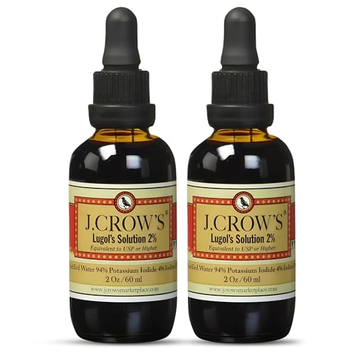 J.CROW'S® Lugol's Solution of Iodine 2% 2 oz (2 Bottle) – Premium Iodine & Potassium Iodide Liquid, Gluten &, Alcohol-Free Natural Brine Extract, No Expiration