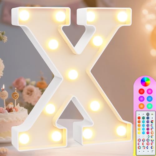 Image of Pooqla Colorful Light Up Letters with Remote, Upgraded 35 Colors LED Marquee Letters, RGB Lighted Letter for Girls Teenager Gift, Birthday, Party, Wedding, Night Light, Room, Bedroom Decor, Letter X