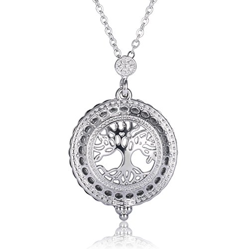 Preisvergleich Produktbild Kette Silber Lebensbaum Anhänger, Sissi Damen Halskette Vergrössert Fünf Mal Vergrößerungsglas Modeschmuck Kette 58cm+5cm