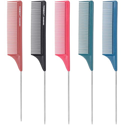 Tbestmax Colorful Teasing Comb Rat Tail Hair Combs with Metal Pick for Women 5 pcs