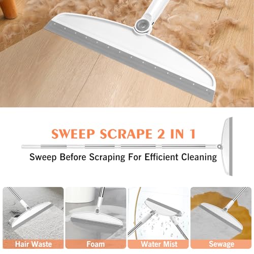 Image of Multifunction Silicone Broom, 54 Inch Long Handle Silicone Floor Squeegee Broom, Sweep and Scrape 2 in 1 Household Cleaning Broom for Floor, Bathrooms, Kitchens, Showers, Tile, Pet Hair, Glass, White