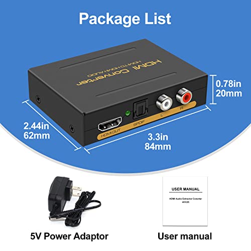 Image of 4k HDMI Audio Extractor Splitter Converter HDMI to HDMI+Optical Audio Adapter RCA L /R Stereo Analog Audio Output Support Dolby-True HD Suitable for PC Laptop Blue-ray Player etc.