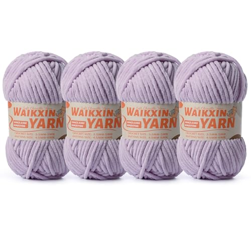 Image of (4 Light Purple) 4 Pack Super Soft Fuzzy Chenille Chunky Yarn for Crocheting, 400g (350yds) Velvet Fluffy Amigurumi Yarn for Hand Knitting Baby Blankets Weaving Craft