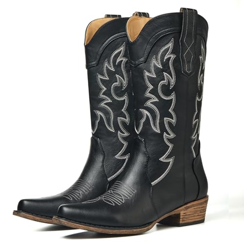 Image of Cowboy Boots for Women, Chunky Heel Western Boot | Mid-calf cowgirl boots with all-day comfort, ideal for daily outfits, country music festivals and western themed occasions
