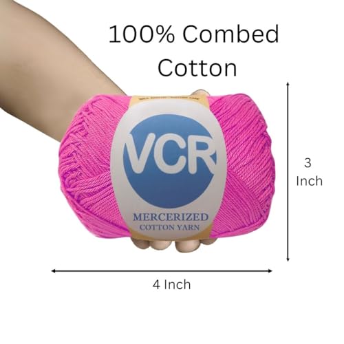 Image of VCR 4 Ply Light Magenta 100% Mercerized Cotton Yarn, 60 Grams Hank, 190 Meters Length, Cotton Combed Ball, Smooth and Glossy Crochet Yarn for Crochet and Knitting, Pack of 1, Suitable for DIY Crafts