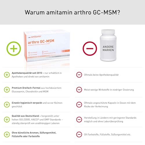 amitamin arthro GC MSM Glucosamin & Chondroitin & MSM plus Vitamin C | 120 Kapseln | Apothekenqualität | einzeln hygienisch verpackt | ohne unnötige Zusätze | deutsche Herstellung