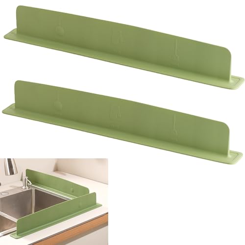 Silicone Sink Splash Guard: Silicone Splash Guard for Kitchen Sink, Non Slip Integrated Full Suction Cup Kitchen Sink Water Splash Guard, for Mess-Free Cooking and Dishwashing (Green)