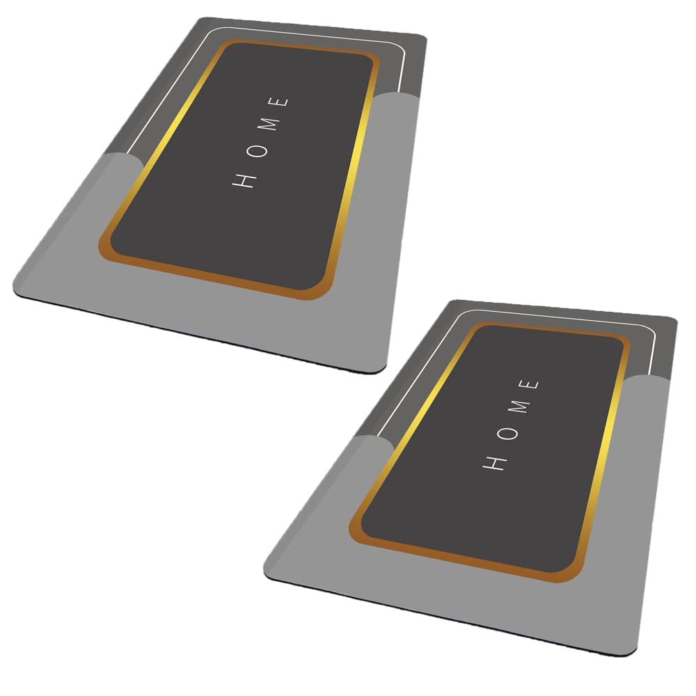 SKVM 2pcs Memory Foam Water Absorbent Rectangular Shape Mat for Bathroom Kitchen Floor Door Entrance Anti Slip Foot Skid Shower mat (Pack of 2)