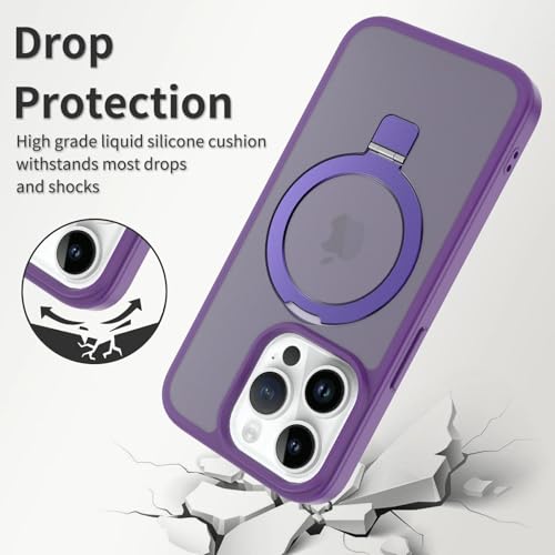 Image of Magnetic for iPhone 13 Pro Case & iPhone 14 Pro Case, 6.1 inch, Compatible with MagSafe, Rugged Kickstand, Not-Yellowing Military-Grade Protection, Matte Purple