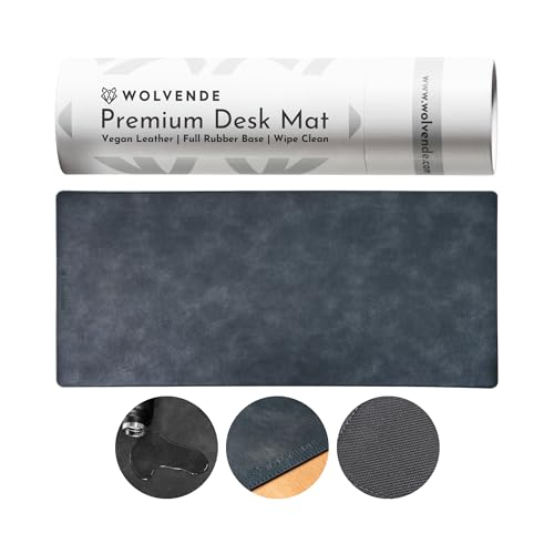 Wolvende Premium Distressed Faux Vegan Leather Desk Mat | Multifunctional Desk Pad for Home Office | (Black/Grey, 40cm x 90cm)