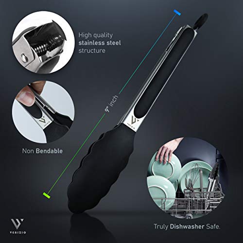 VENIZIO Premium Kitchen Tongs - 23cm / 9 Inch Kitchen Silicone Tip, Plastic Cooking Tongs, Dishwasher Safe Food BBQ Tongs for Meat, Frying, Salad and Serving Tongs - Image 5
