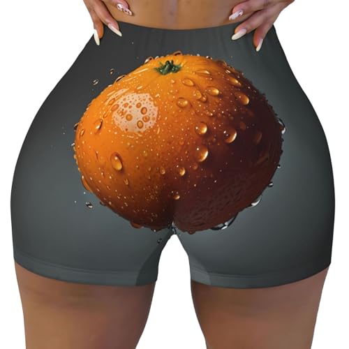 Orange Water Drops Pattern Sports Shorts, high Elastic Slim Fitness Pants, Suitable for Yoga/Leisure/Daily wear