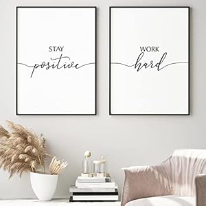 BRoleo Stay Positive Quote Print Werk Hard Motiverende Wall Art Canvas Schilderij Zwart-wit Minimalistische Poster Kantoor Muur Decor/Geen Frame