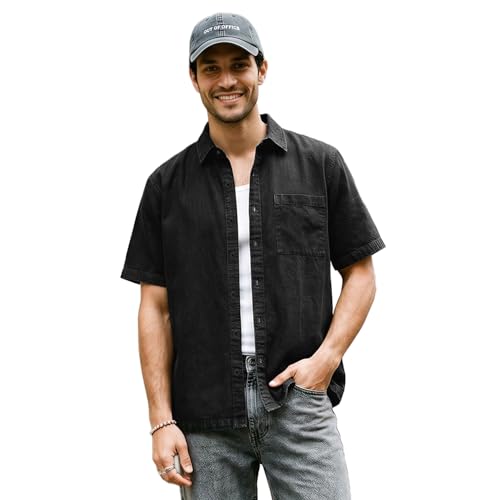 Image of Urbano Fashion Men's Oversized Fit Half Sleeve Washed Casual Denim Shirt