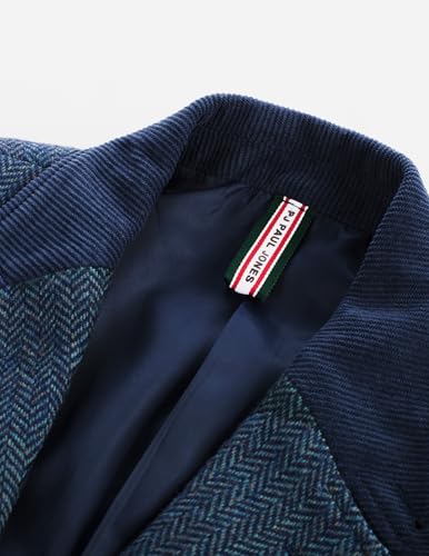 Image of PJ PAUL JONES Mens Herringbone Blazer Vintage Tweed Wool Blend Sport Coat Jacket