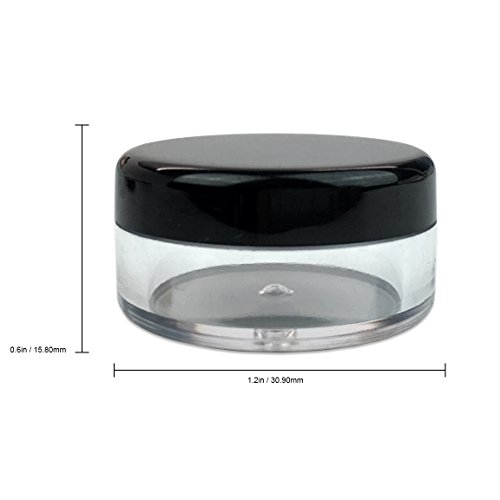 50 New empty 5 Gram (0.17 oz) Acrylic Round Jars - BPA Free Plastic Containers for Cosmetic, Lotion, Cream, Makeup, Bead, Eye shadow, Rhinestone, Samples, Pot, 5g/5ml (Black Lid 50 Jars)2