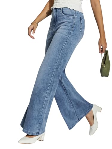 Image of Miss Chase Women's Wide-Leg High-Rise Regular-Length Stretchable Shaping Denim Jeans