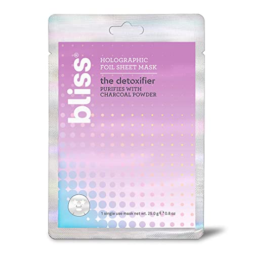 Bliss Detoxifier Holographic Foil Sheet Mask With Charcoal, Exfoliating and Purifying Formula for Smoother, Radiant Skin, Made Without Parabens and Sulfates​, 5 Pack