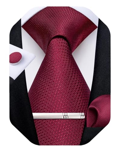 Image of DiBanGu Mens Silk Necktie Solid Color Tie and Pocket Square Cufflink Tie Clip Set Woven Plain Ties for Men Wedding Party