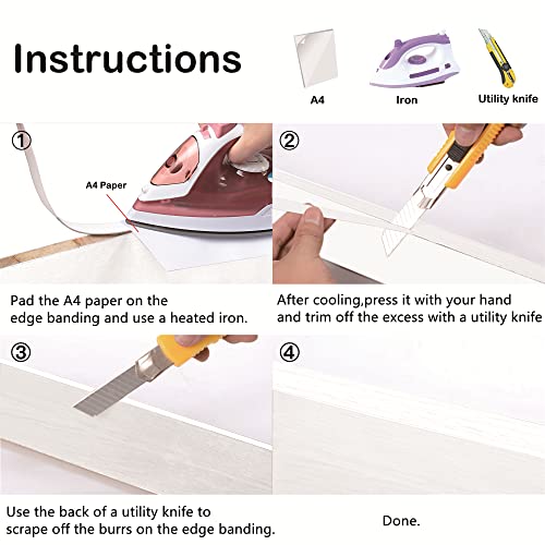 Image of Edge Banding, 3 /4 inch x 25ft roll of Veneer White Edge Banding -Pre-glued Flexible Edging, PVC Tape Banding on with Hot Melt Adhesive Easy Application for Cabinet Repair Furniture Restoration