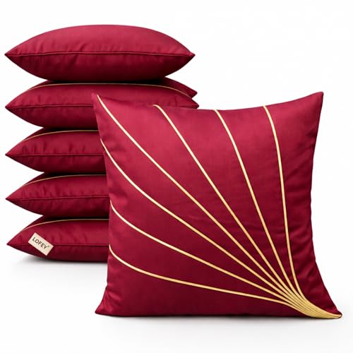 Image of LOFEY Dupion Silk Cushion Cover, 16 x 16 Inch (40 x 40 cm), Decorative Sofa Pillow Cover, Zipper Closure (2, Maroon)