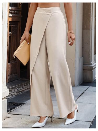 WDIRARA Women's Wrap Front Wide Leg Long Pants Elastic Waist Solid Loose Trousers4