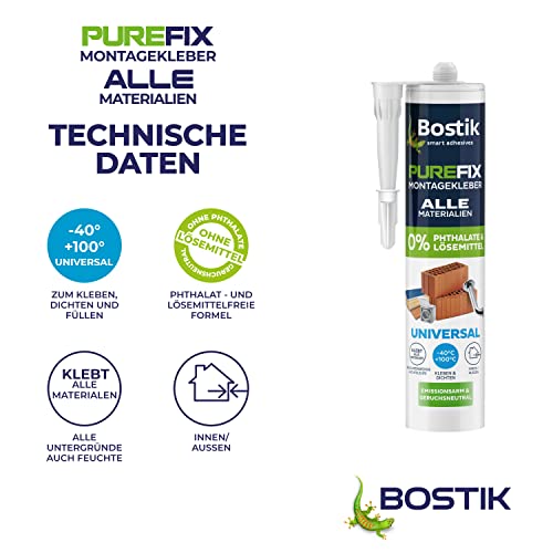 Bostik Purefix Montagekleber Universal, Zum Kleben, Dichten und Füllen, Für alle Materialien, Wasser- und UV-beständig, Phthalat- und lösemittelfrei, 460 g Kartusche, Weiß