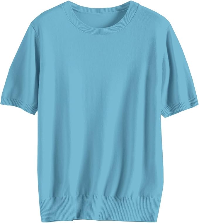 Image of SANGTREE Short Sleeve Sweater for Women Crewneck Summer Knit Tops | Summer Knit Pullover Tops.Perfect for Daily,Work,Home,Holiday,Travel,Shopping Etc.