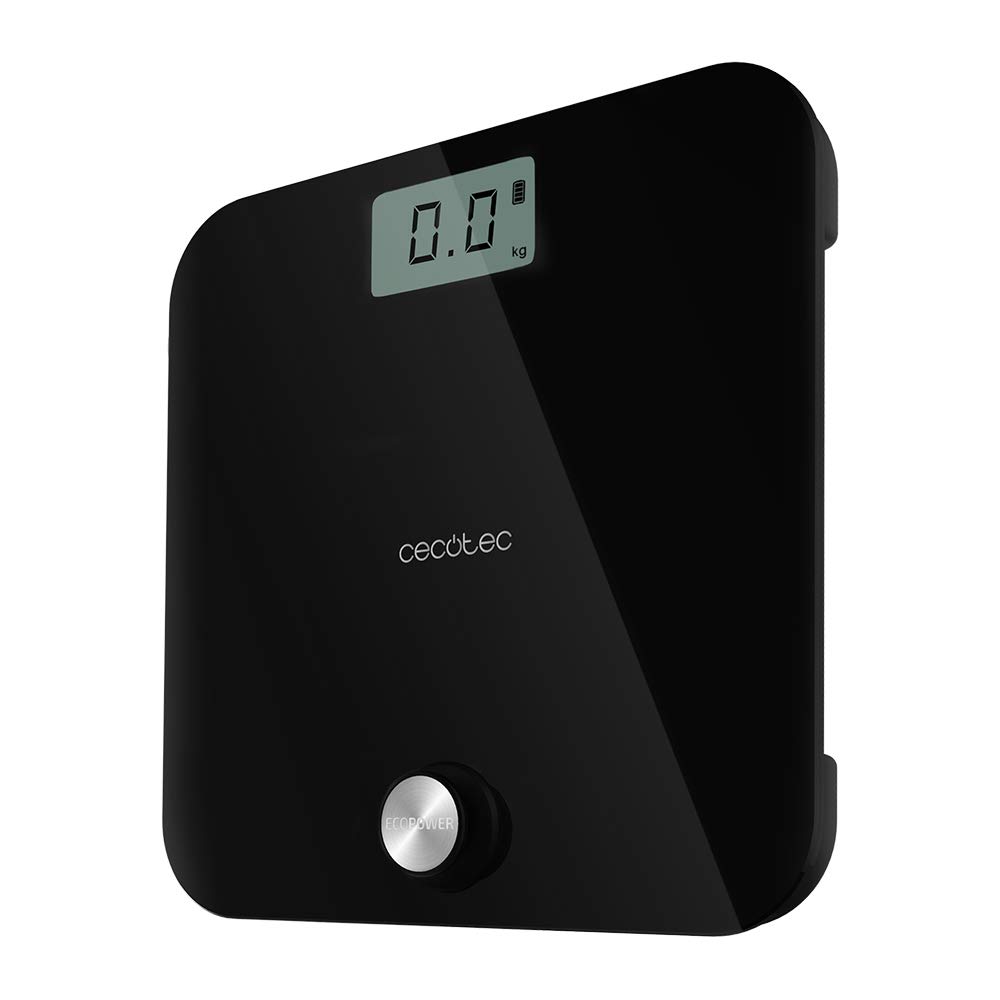 Cecotec Báscula de baño Surface Precision EcoPower 10000 Healthy Black. Con Pulsador, Superficie de vidrio templado de alta seguridad, Sensores de precisión