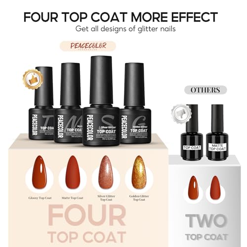 PEACECOLOR 57PCS Gel Nail Polish Set: 35+5 Colours Gel Nail Polish with Lamp, Green Red Nude Nail Kit, Glossy Matte Glitter Top Coat, Salon Full Set for Women Gifts - Image 4