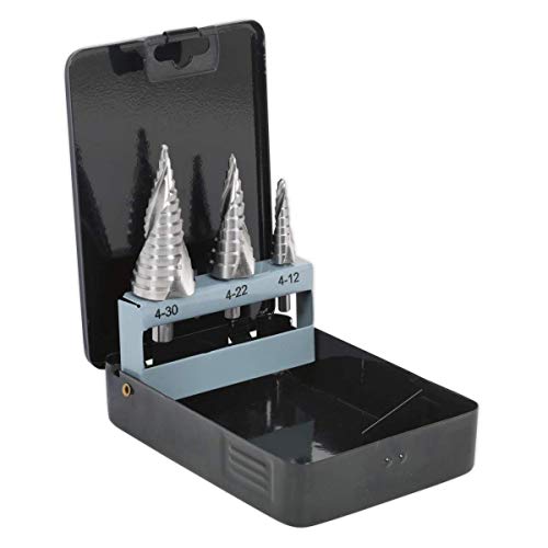 Image of Sealey AK4749 3pc Spiral Flute HSS 4341 Step Drill Bit Set