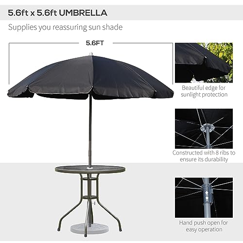 Outsunny 6 Pieces Patio Dining Set with Umbrella, Outdoor Furniture Set with Round Table and 4 Folding Chairs for Garden, Lawn, Deck, Black - Image 4